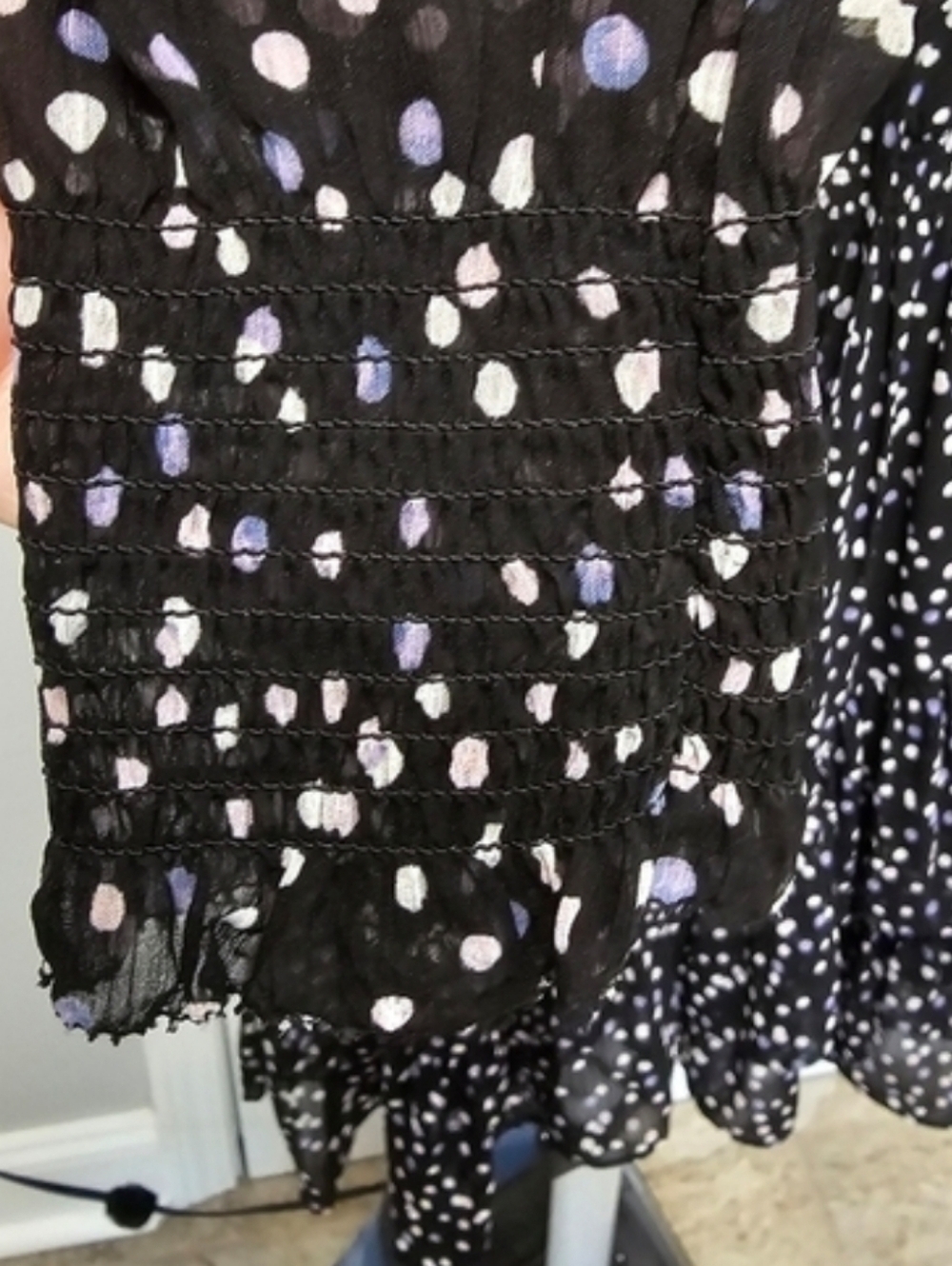 Banana Republic Womens Polka Dot Mini Dress Size 2 Black Purple Ruffle Flowy - Picture 3 of 10
